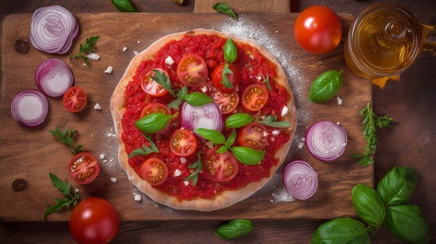 Photo delicious pizza cruda napoletana con sugo di pomodoro olio e ba