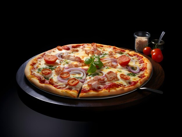 Photo delicious pizza on elegant black background