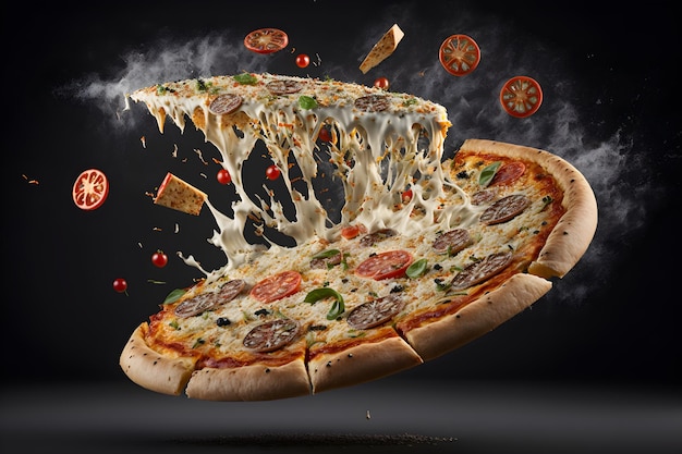 Delicious pizza floating in the air generative ai