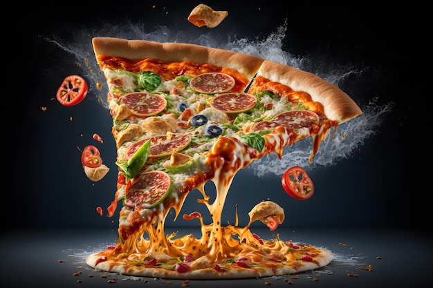 Delicious pizza floating in the air generative ai