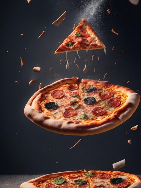 Delicious pizza floating in the air Photography ultra detailed 8k hd