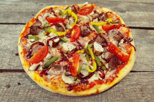 A delicious pizza is ready for eating