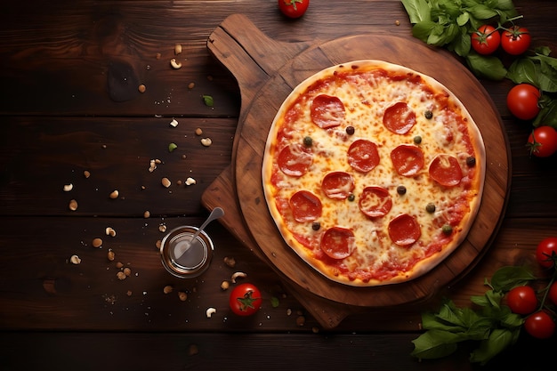 Фото Вкусная пицца на деревянном столе