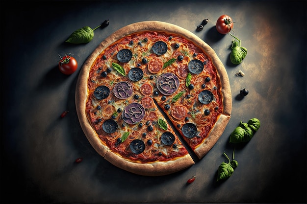 Delicious pizza photo setup Generative Ai