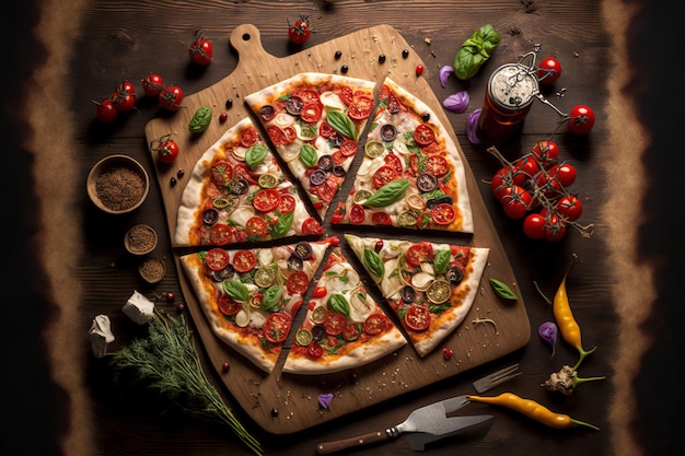 Вкусная пицца подается в Италии на деревянном столе