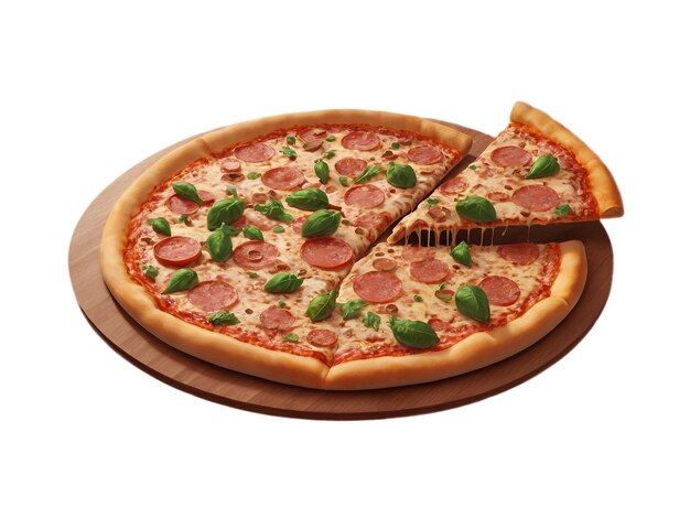사진 색 에 고립 된 나무 접시 에 제공 되는 맛있는 피자