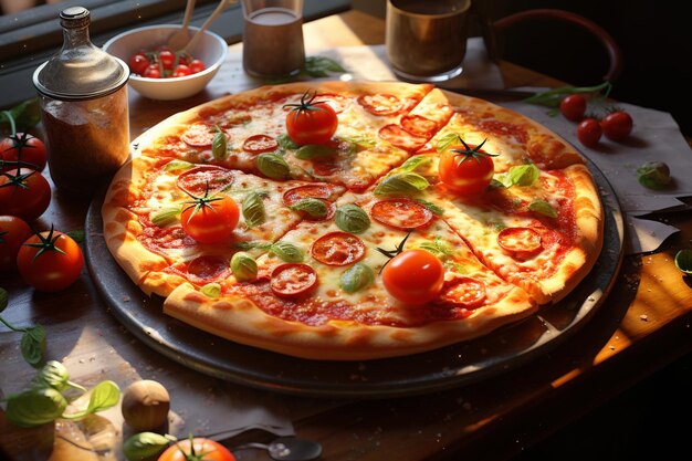 Delicious pizza served on the table