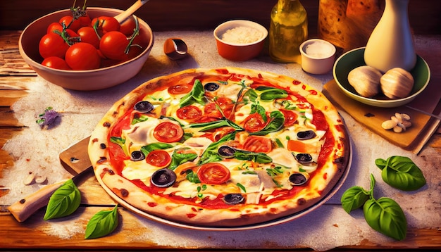 Delicious pizza on the table in a restaurant Italian cuisine Generate Ai