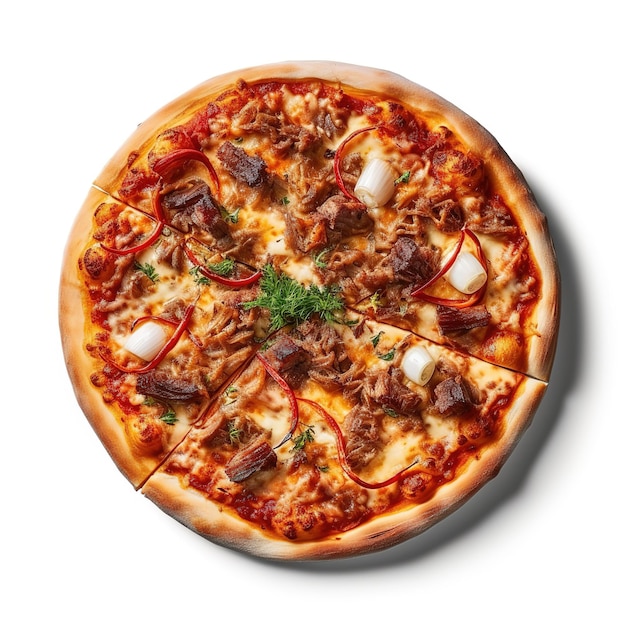 a delicious pizza on white background