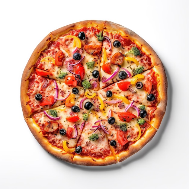 a delicious pizza on white background