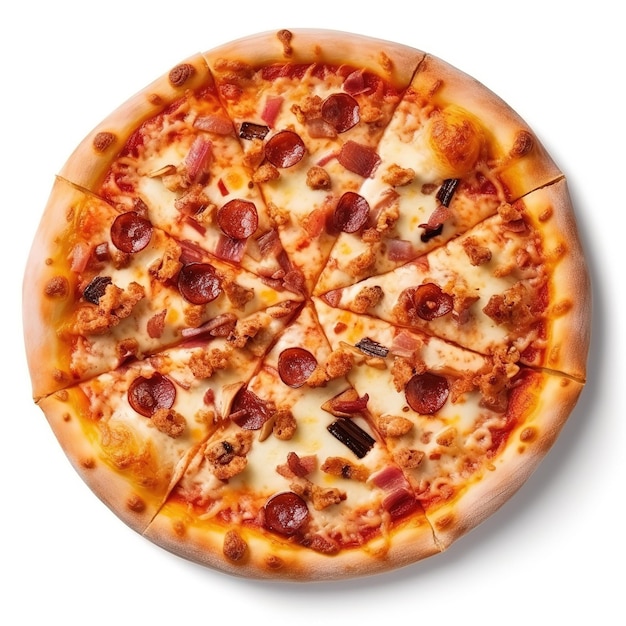 a delicious pizza on white background