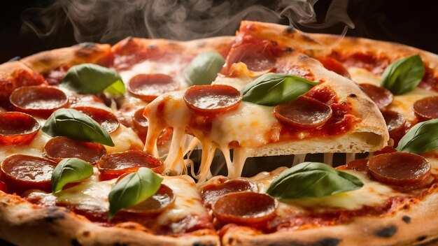 Delicious pizza with basil