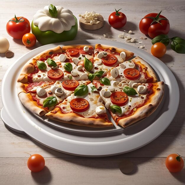 Delicious pizza with mozzarella vegetables and olives