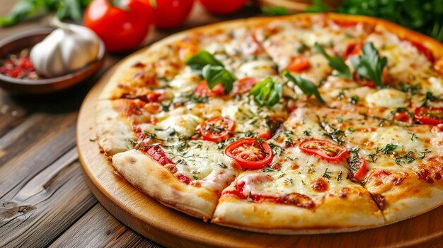 나무판에 모차라를 넣은 맛있는 피자 Generative Ai