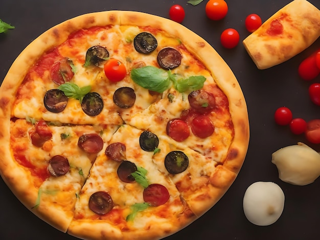 Delicious pizza with pizza toppings meat pizza cheese pizza isolated pizza
