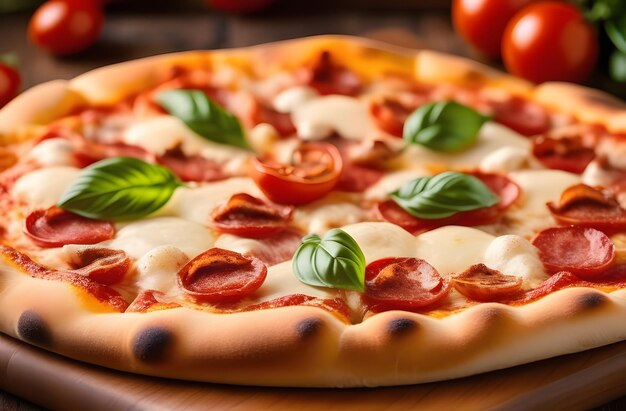 Delicious pizza with sausages and cheese Italian pizza