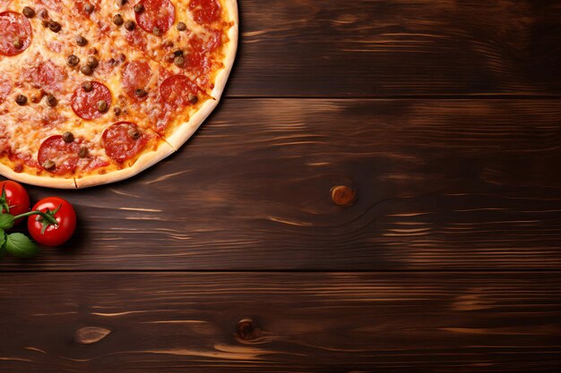 Photo delicious pizza on a wooden table top view