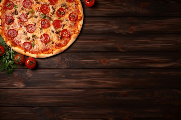 Photo delicious pizza on a wooden table top view