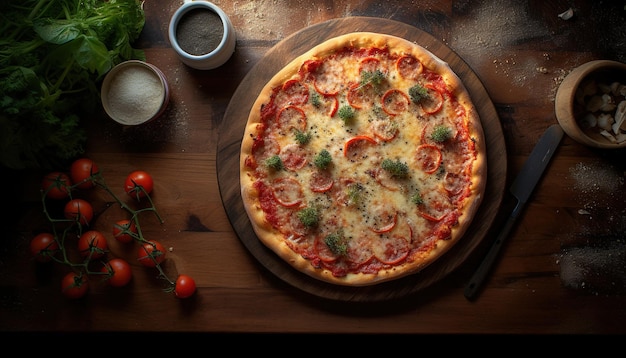 delicious Pizzan on wooden table