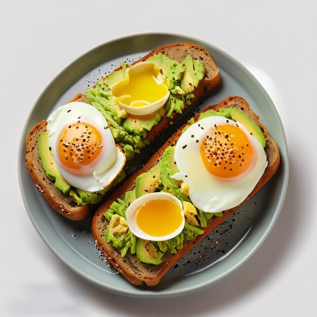 Delicious Plate of Avocado Toast with Egg Isolated on a white Background AI generated