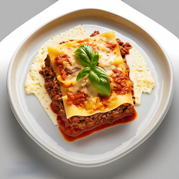 Photo delicious plate of beef lasagna on a white background ai generated