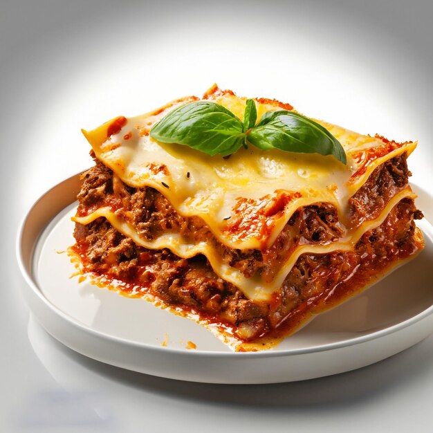 Photo delicious plate of beef lasagna on a white background ai generated