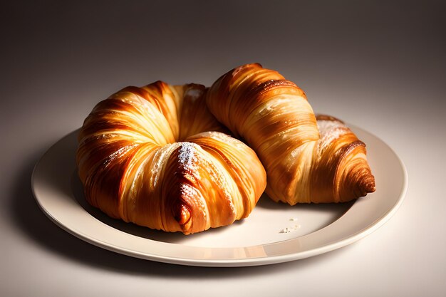 Foto delizioso piatto di croissant isolato su uno sfondo