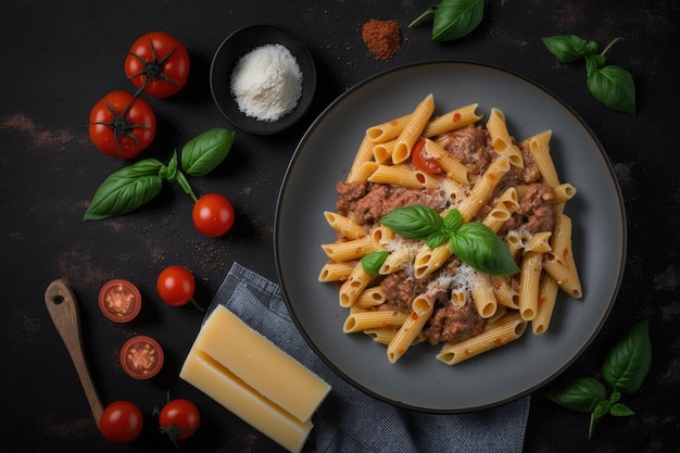 Delicious plate of pasta with meat and cheese Generative AI