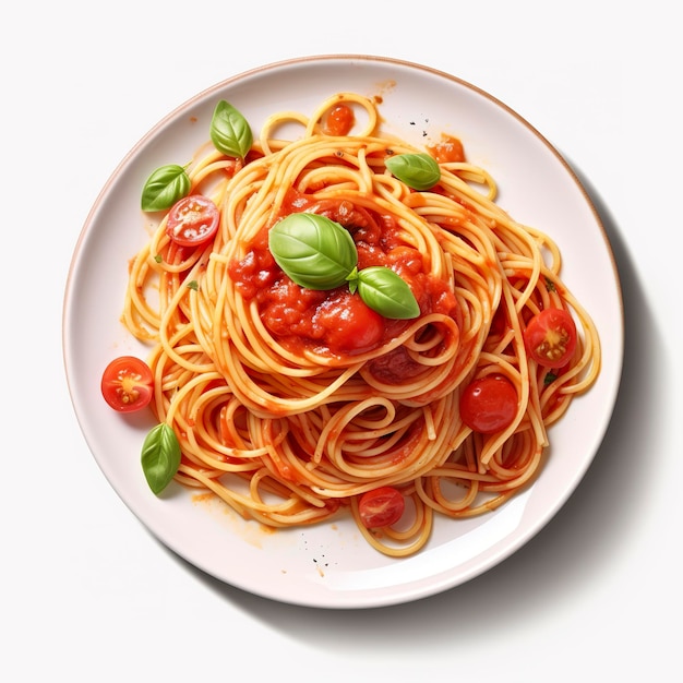 Delicious Plate of Spaghetti with Tomato Sauce on a White Background Generative AI