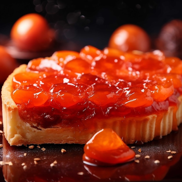 Delicious plum tart with fresh plums on a dark background