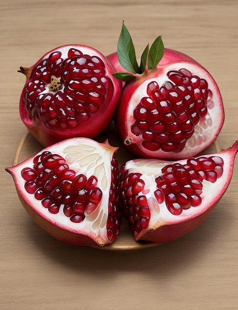 Delicious pomegranate fresh red fruit cherries photography realistic green naturl