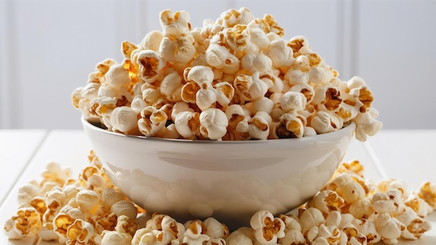 Delicious popcorn in bowl over white