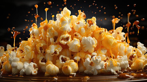 Foto deliziosi popcorn sul tavolo con sfondo sfocato