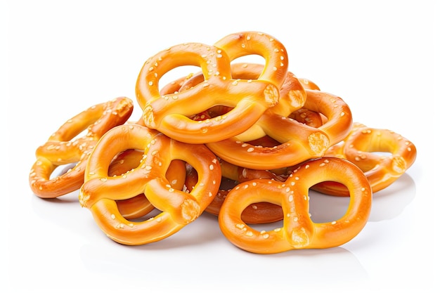 Delicious pretzels set apart against a plain white backdrop