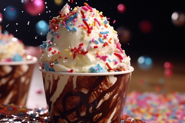 Delicious rainbow ice cream with sweet sprinkles