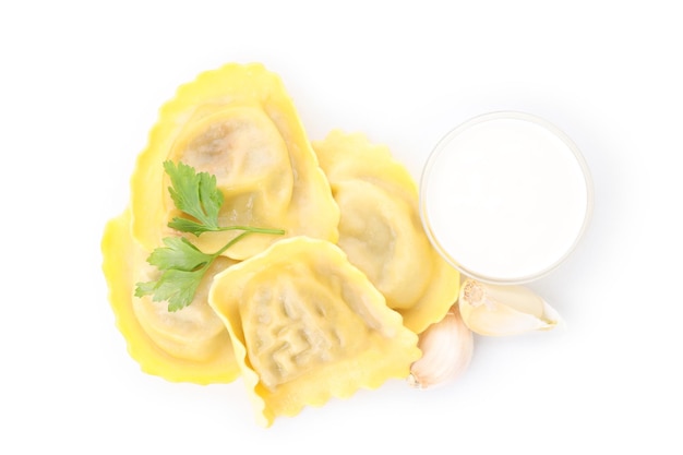 Delicious ravioli isolated on white background, close up