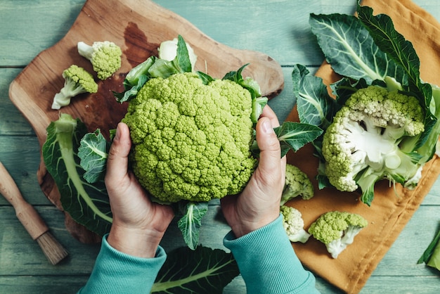 Delicious raw fresh green cauliflower