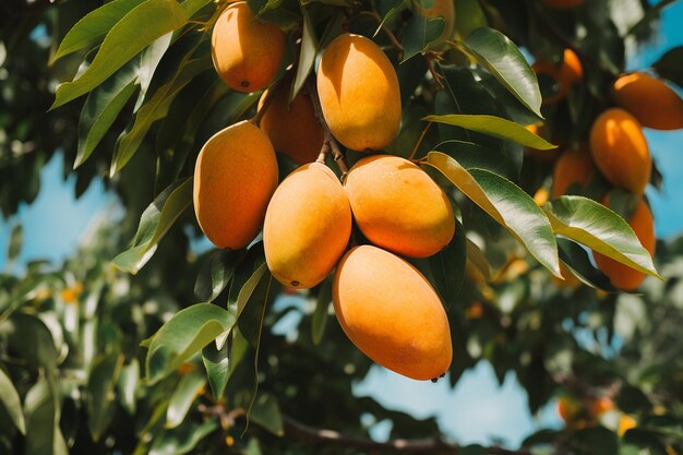 delicious raw mango fruit in a tree