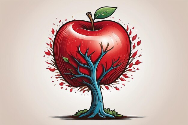 Delicious red apple icon in tree pencil idea