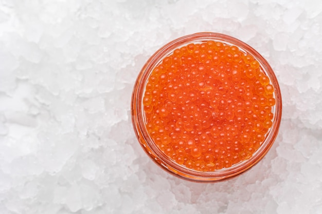 delicious red caviar in a glass jar