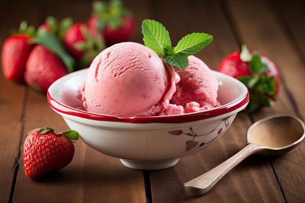 Delicious and refreshing ice cream made with ripe juicy strawberries that have been carefully selected for their sweetness and quality Generative AI