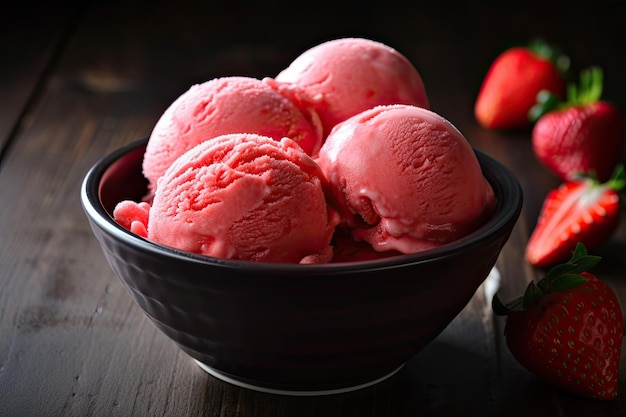 Delicious and refreshing ice cream made with ripe juicy strawberries that have been carefully selected for their sweetness and quality Generative AI