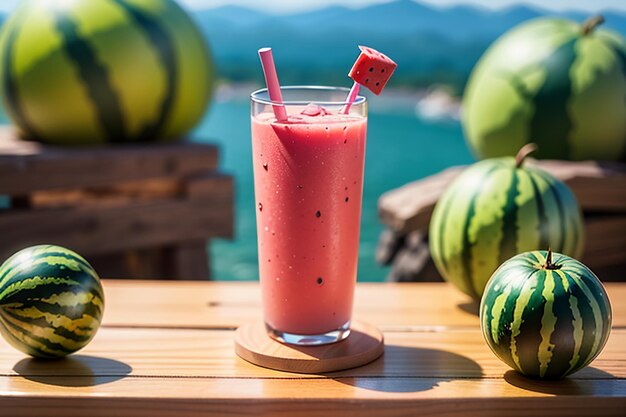 Delicious and refreshing watermelon juice drink is very comfortable to quench thirst in summer