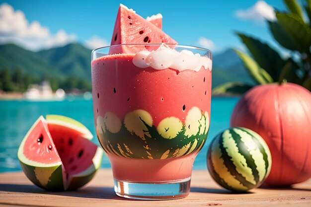 Delicious and refreshing watermelon juice drink is very comfortable to quench thirst in summer
