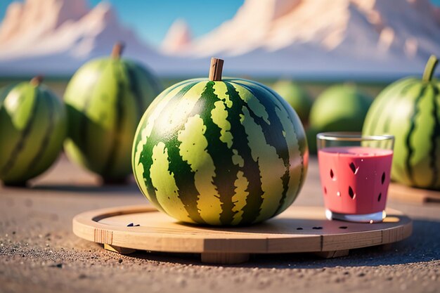 Photo delicious and refreshing watermelon juice drink is very comfortable to quench thirst in summer