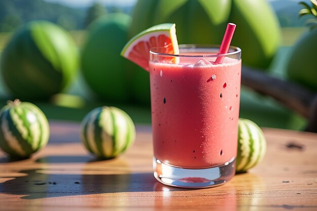 Delicious and refreshing watermelon juice drink is very comfortable to quench thirst in summer