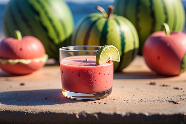 Delicious and refreshing watermelon juice drink is very comfortable to quench thirst in summer