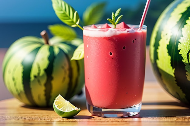 Delicious and refreshing watermelon juice drink is very comfortable to quench thirst in summer