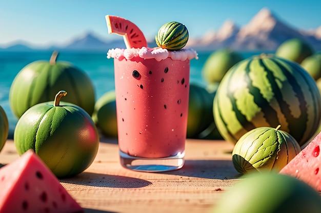 Delicious and refreshing watermelon juice drink is very comfortable to quench thirst in summer