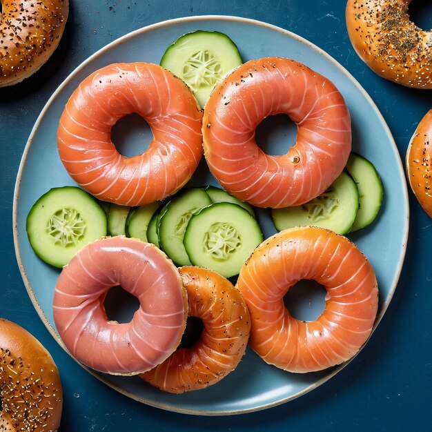 delicious restaurant food advertising a plate of bagels with salmon and cuce